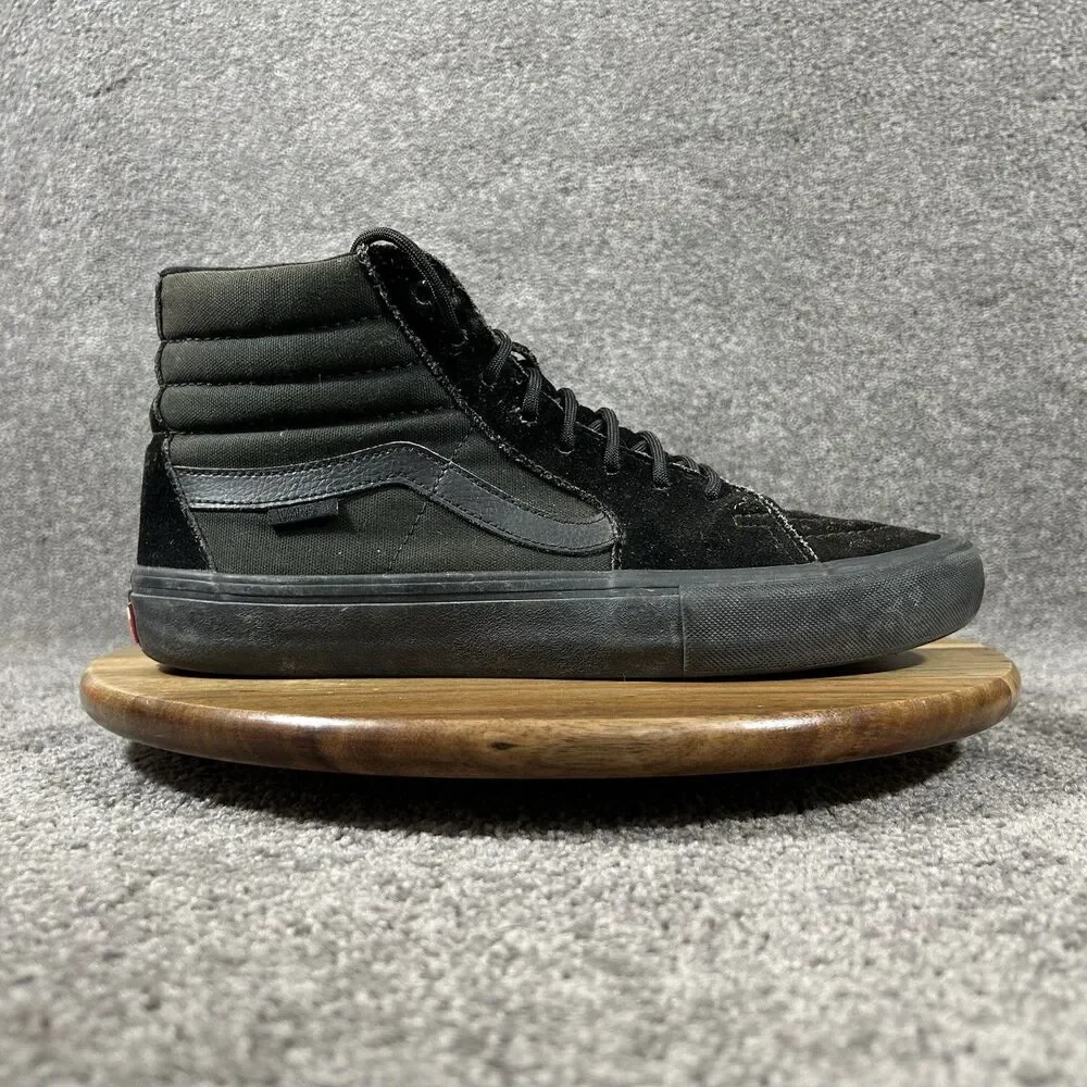 Vans Sk8-Hi Pro Mens Sz 10.5 Triple Black Canvas Skate Athletic Shoes Used